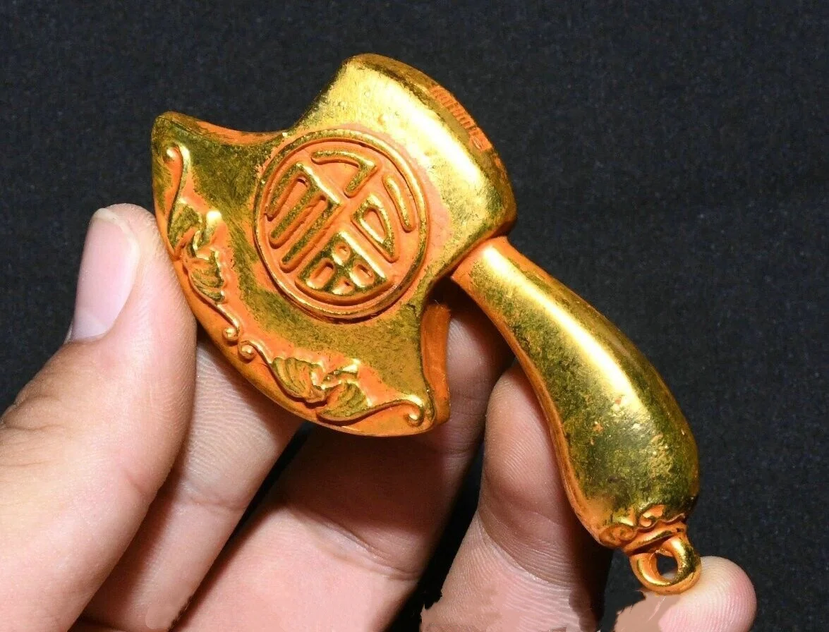 

Old Chinese Dynasty Copper Gilt Feng Shui Bat Ax Axe Hatchet Statue