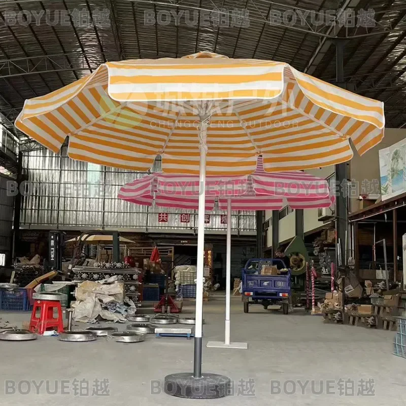 Aluminum Wood Grain Beach Umbrella 8 Rib Striped Wave Patio Sunshade for Pool Courtyard Roman Style Outdoor Garden Parasol