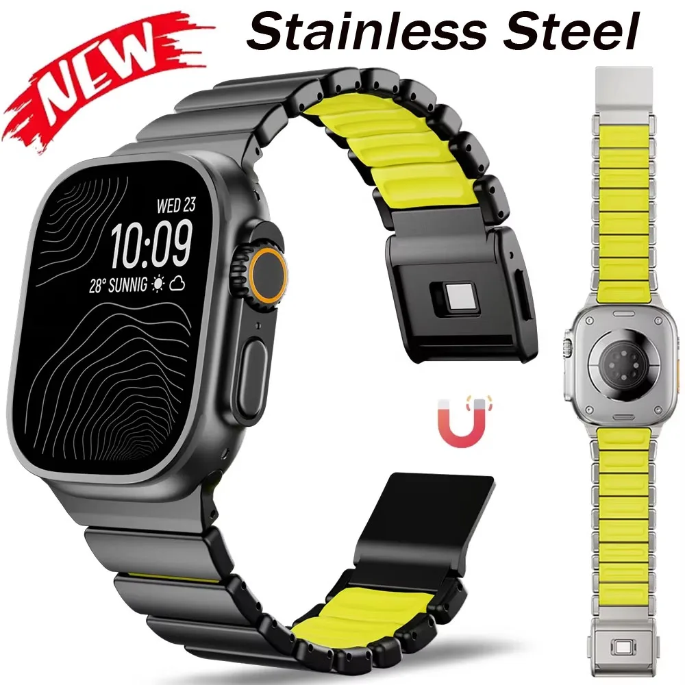 

Магнитный браслет из нержавеющей стали для Apple Watch Series 11 10 46 мм SE3 9 8 45 мм 44 мм 42 мм ремешок для Iwatch Ultra 1 2 3 49 мм