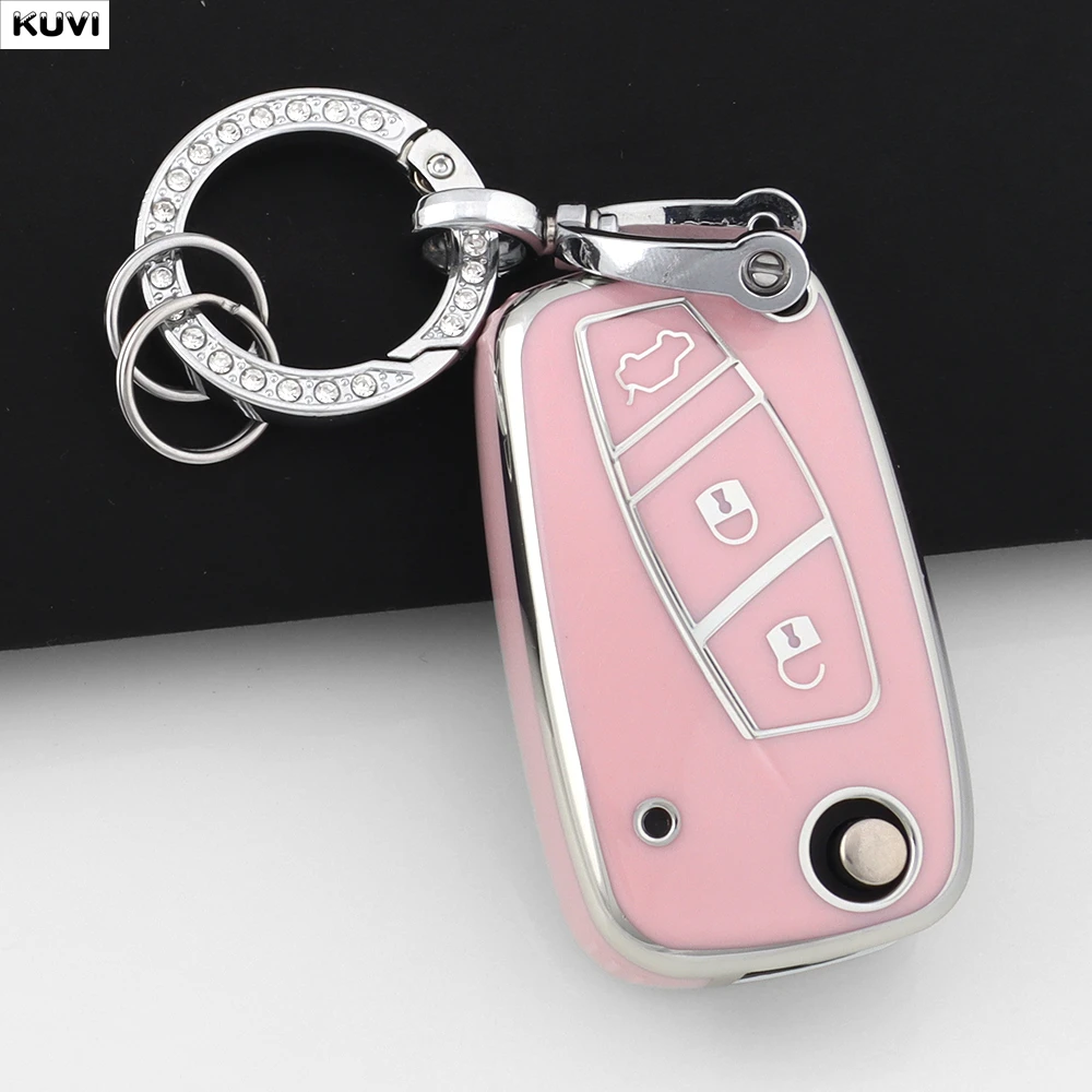 

TPU Car Flip Key Case Cover For FIAT 500 Panda Stilo Ducato Punto Doblo Bravo 3 Button Protected Holder Fob keychain Accessories