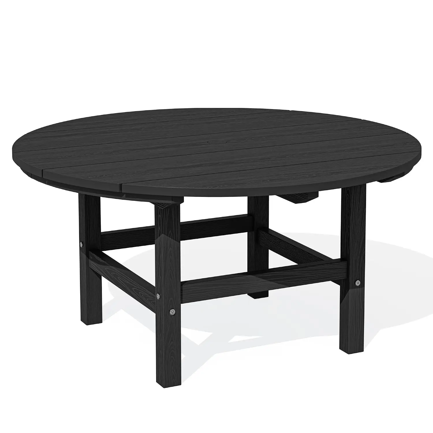 Round Outdoor Coffee Table with Umbrella Hole, Blue, Waterproof HDPE, Sturdy, Easy Clean, Patio Garden, 35.5