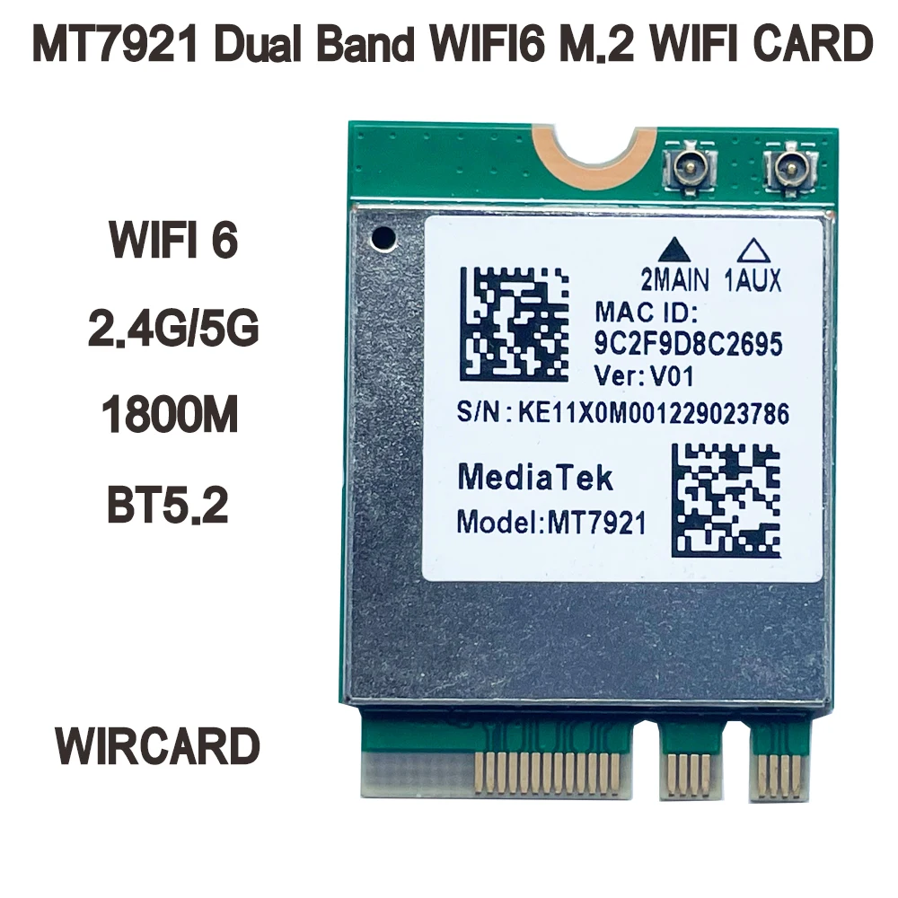 

WIFI 6 1800 Мбит/с MT7921 M.2 NGFF для Bluetooth 5,2 беспроводная Wi-Fi карта двухдиапазонный 2,4G/5 ГГц фотоадаптер 802.11ax Windows 10 11