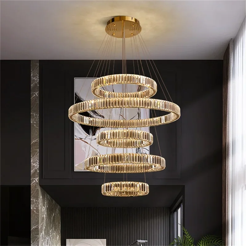 KARLOS Modern Pendant Lamp LED Round Luxury Gold Hanging Decorative Chandelier Fixtures For Hotel Living Room