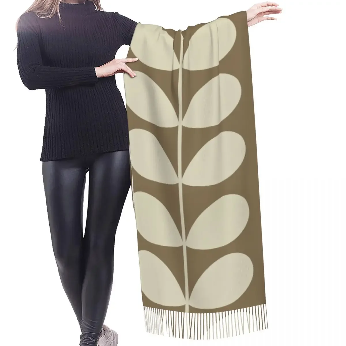 Custom Luxury Orla Kiely Giant Stem Mole Tassel Scarf Women Winter Warm Shawls Wraps Lady Orla Kiely Scarves