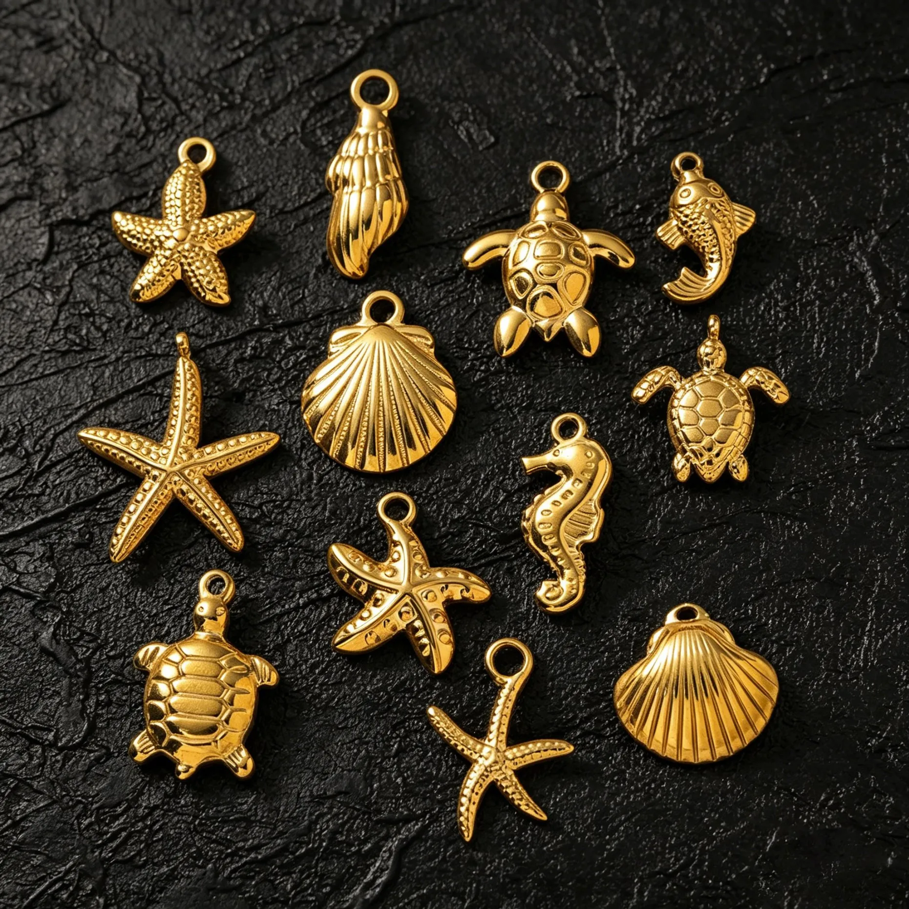 5 Stück Muschel-Anhänger aus Edelstahl, Strand-Spiral-Kaurimuschel-Seestern-Anhänger, DIY-Halsketten, Armbänder, Schmuckherstellungszubehör – Detail 4