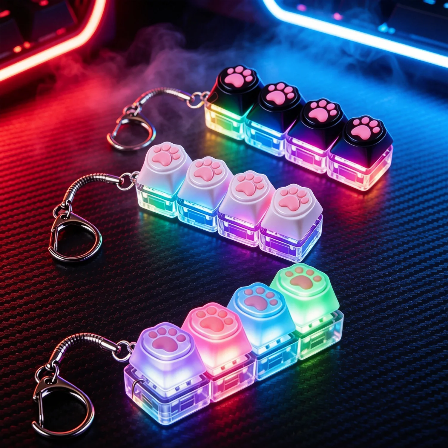 New Cat LED Keyboard Keychain Fidget Toy - Clickable Buttons Stress Relief, Portable Desk key Accessory Pendant Decor Gift