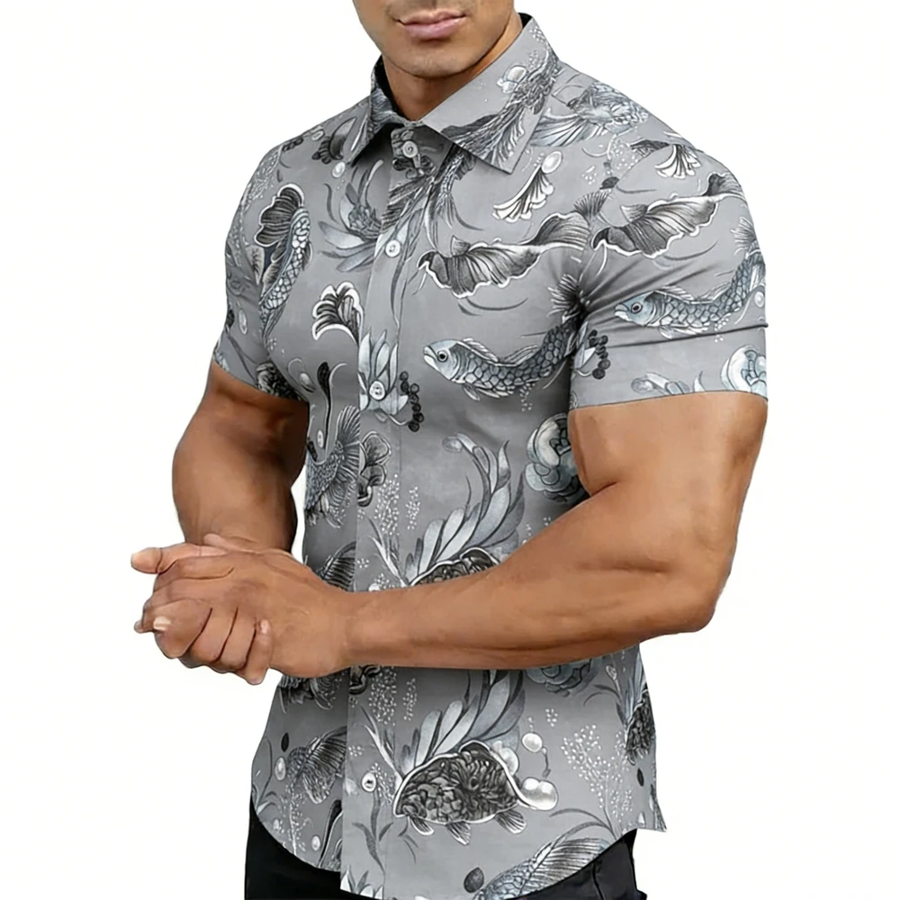 

Мужская рубашка с коротким рукавом, новая расцветка 2026, с 3D-печатью из натуральных растительных материалов, для отдыха в Гавайях, большие размеры XS-6XL