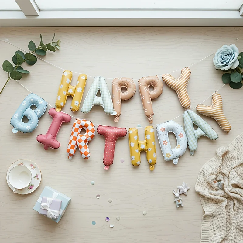 

16 inch Happy Birthday Letters Balloon Set Aluminum Foil Balloons Banner For Boys Girls Baby Shower Party Decoration Photo Props