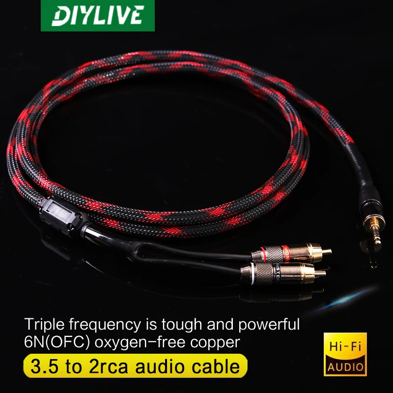 DIYLIVE HiFI Fever grade 3.5mm one minute two audio cable pure copper 3.5rpm dual Lotus mobile HiFi audio cable