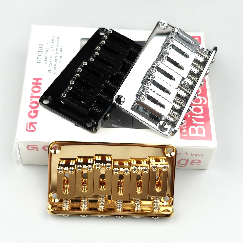 GOTOH-puente fijo para guitarra eléctrica GTC102, Original y auténtico, con acabado de sillín de acero cromado, negro y dorado