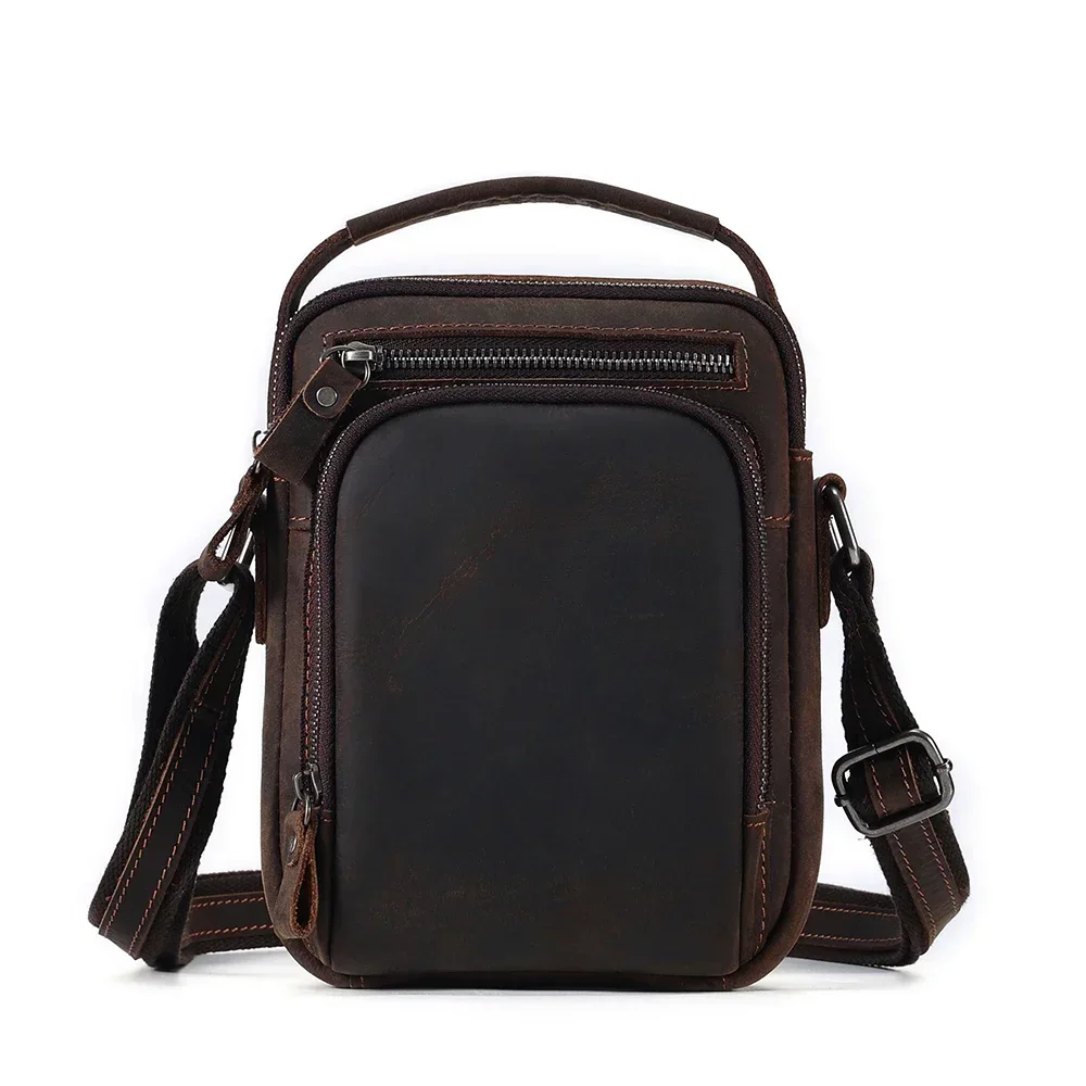 Genuine Leather Small Crossbody Bag for Men Vinatge Casual Travel Shoulder Messenger Bag for 7.9inch Tablets Tote New