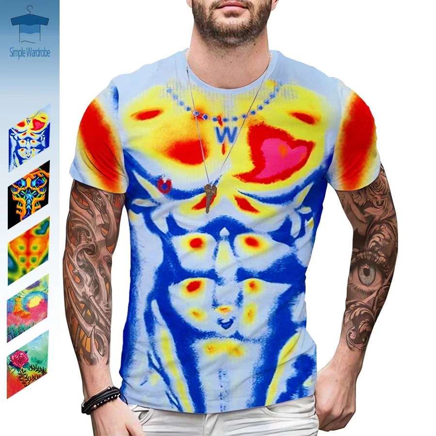 Infrared Fashion Round Neck Short Sleeves Oversized T-shirt Hand Painting 3D Print Men Clothing Graphic Unisex Summer Top