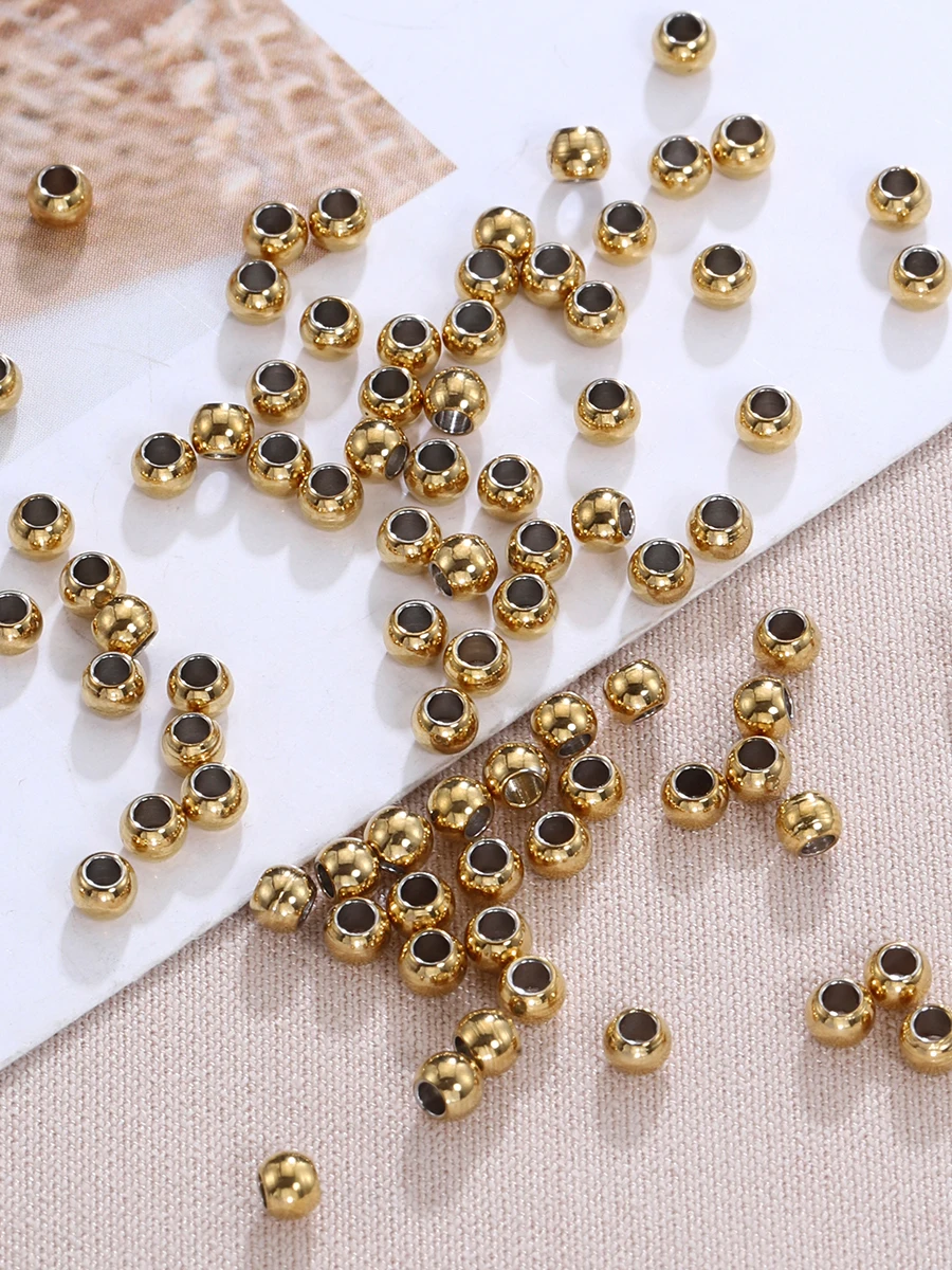 100 sztuk okrągłe koraliki dystansowe ze stali nierdzewnej luźne koraliki dla DIY bransoletki naszyjnik koraliki tworzenia biżuterii Charms