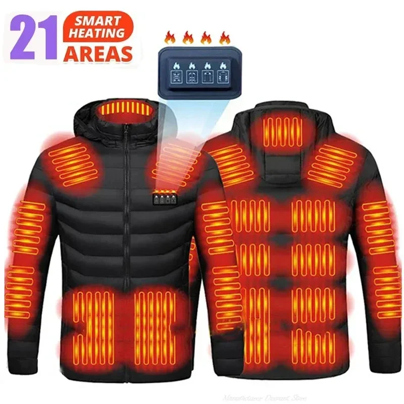 19/21 HEATING ZONES Men Women USB Heating Jackets Winter Warm Heated Parkas Electric Heated Jackets Waterproof Warm Jacket Coat