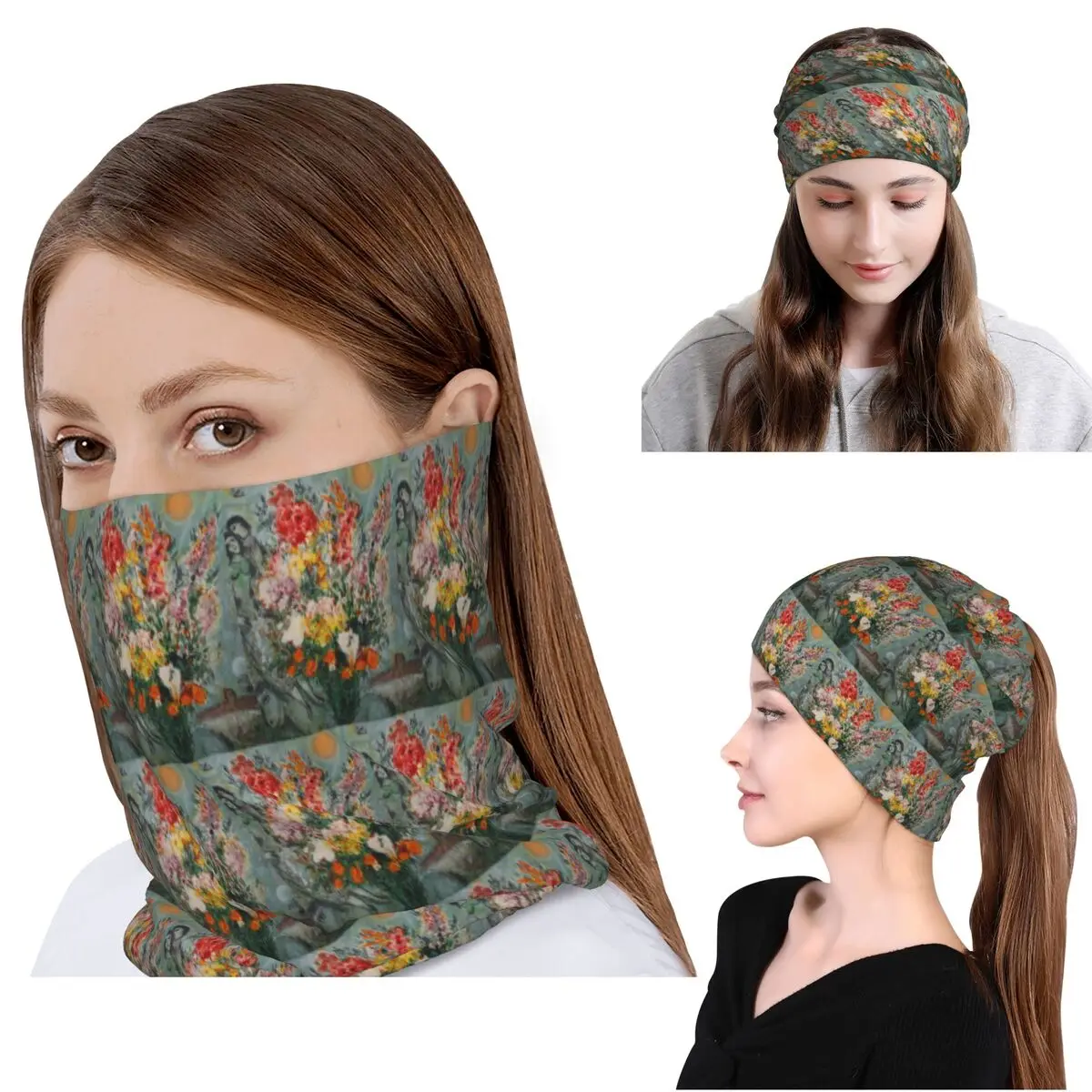 

Marc Chagall Bouquet De Fleurs Bandana Neck Cover Wrap Scarf Multifunction Headband Beanies Hat Unisex Adult Breathable