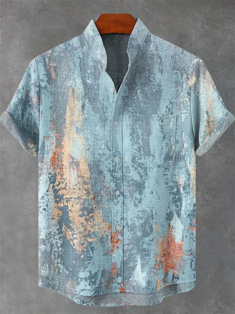 

Men's Simple Retro Ethnic Personality Pattern 3D Printed Shirt Short-sleeved Lapel Light and Breathable Business Casual Party