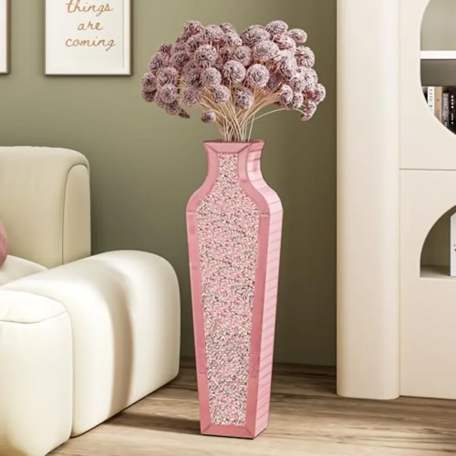 

Pink Crushed Diamond Floor Vase - 26.8 Tall Mirror Glass Home Decor Vases for Living Room Bedroom, Large Decorative Vase for Dr