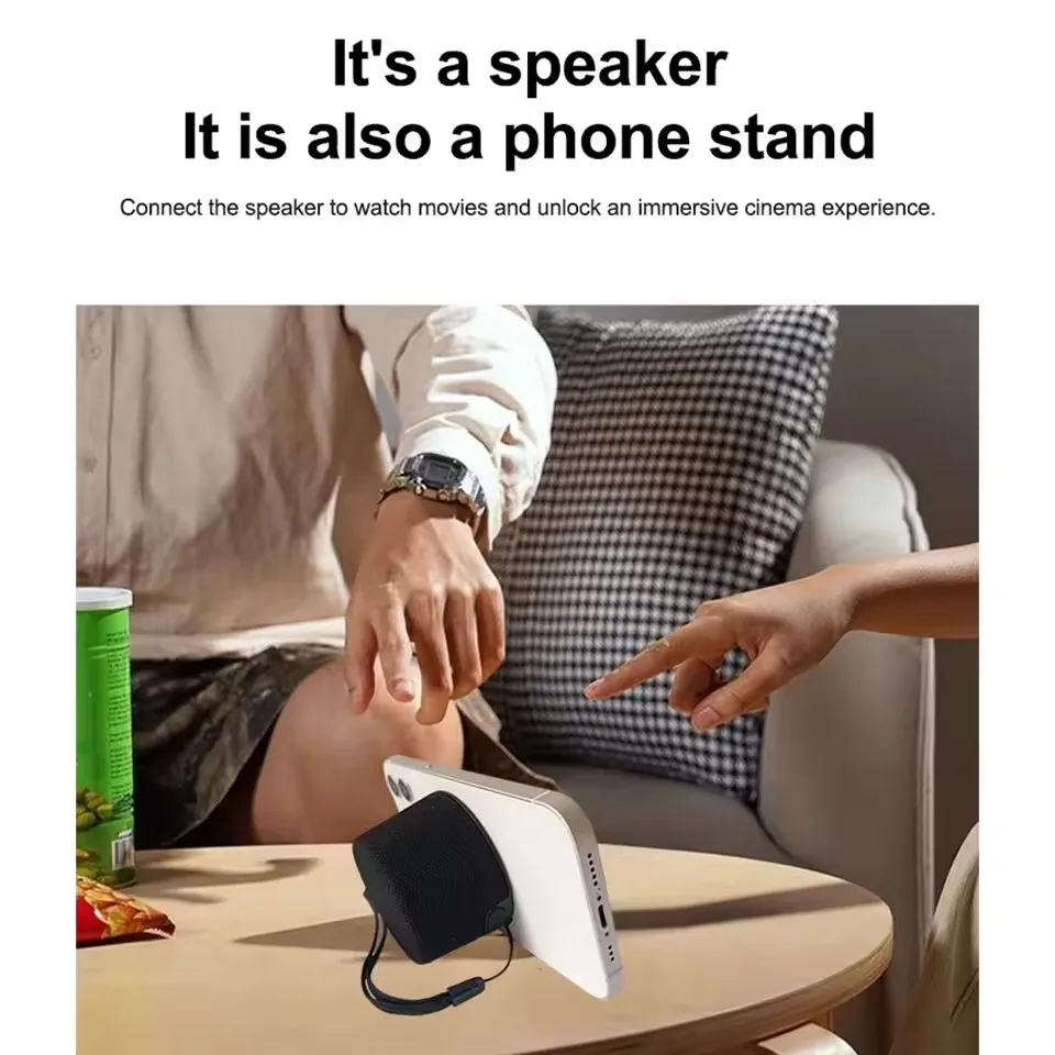 مكبر صوت لاسلكي مغناطيسي صغير مع حامل هاتف يتميز في الهواء الطلق والسفر والداخلي ومكبر صوت محمول ثنائي الاستخدام للصوت المنزلي #1