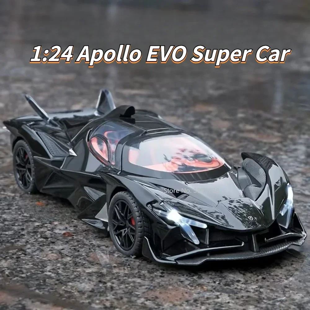 

1:24 Apollo EVO, спортивный автомобиль из сплава, миниатюрные модели, игрушки, литье под давлением с распылителем, звуком, светом, двери, открытые транспортные средства для детей, подарки