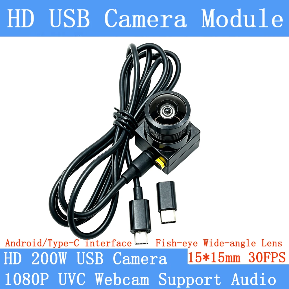 

2MP HD Fsheye Wide-Angle 30FPS High Speed USB Camera Module 1920*1080P CCTV Webcam Android Type-C Interface Support Audio