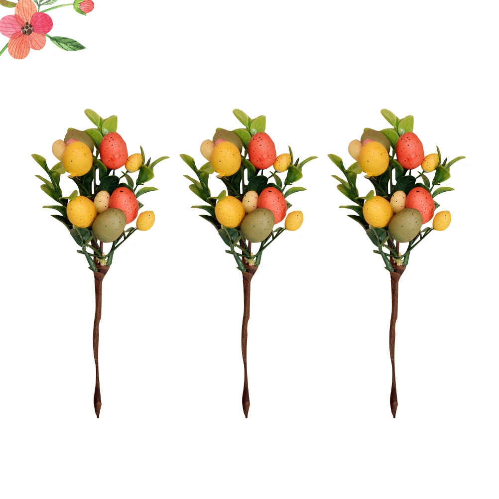 

3Pcs Easter Decor Colorful Eggs and Simulated Green Leaves Branches for Wedding Party Home Table Centerpiece Decoration