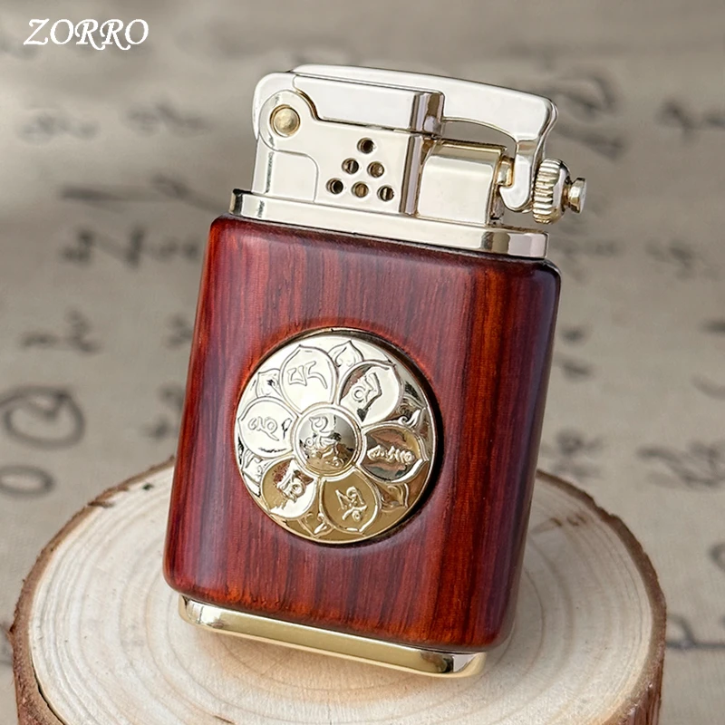 ZORRO Bronze Rocker Sandalwood Lighter Retro Rocker Kerosene Lighter Decompression Turntable Men\'s Collection Gift