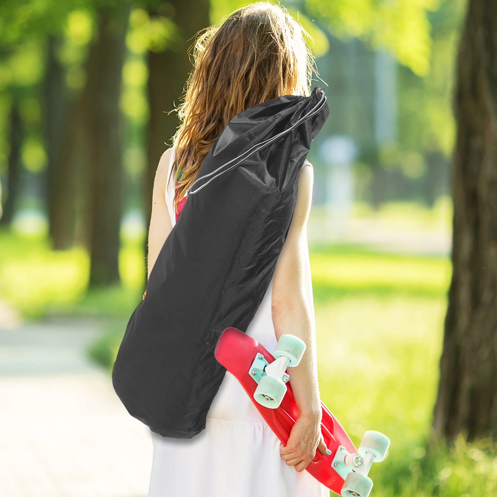 

2Pcs Skateboard Backpack Lightweight Oxford Cloth Waterproof Sling Bag Carry Pouch for Sports Outdoor Black