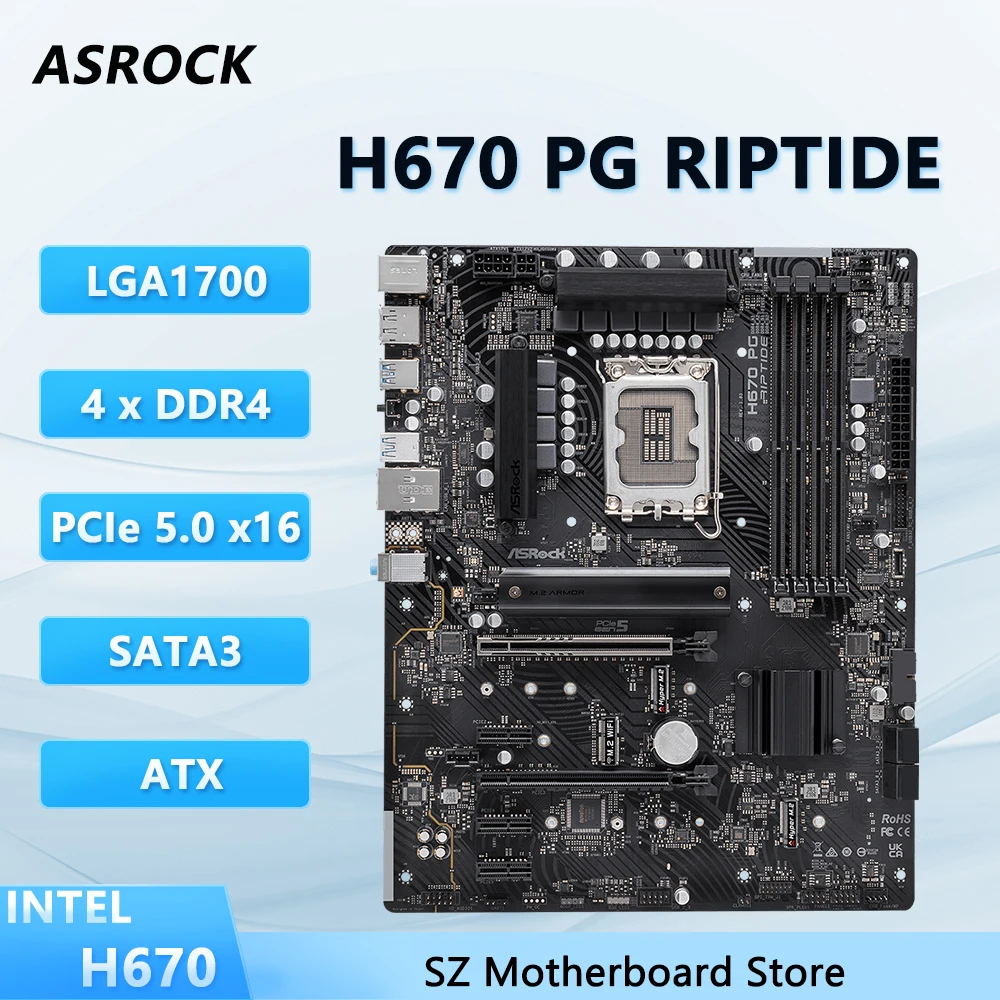 Placa-mãe ASROCK H670 PG RIPTIDE CPU Suporte LGA 1700 i5 12400f 12700K 12100F i5 12400 DDR4 memoria ram ddr4 ATX placa mãe