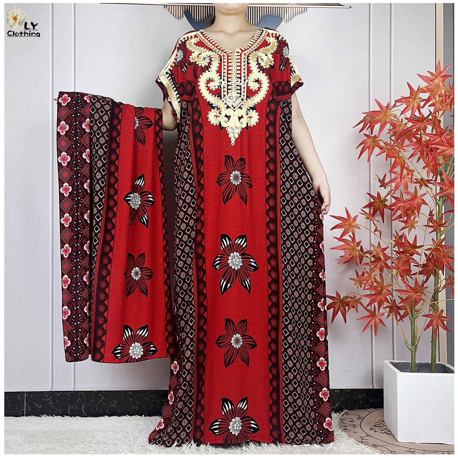 New Style Muslim Abayas Summer Women Floral Dress African Dashiki Kaftan Short Sleeve Loose Robe Islam Women Casual Hijab Dress