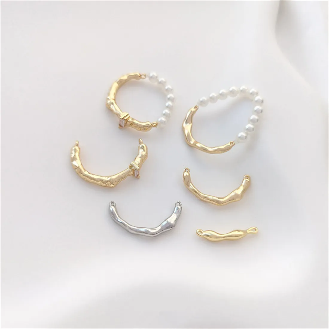 

14K Gold Wrapped Half Circle Branch Ring Accessory Branch Shaped Double Hanging DIY String Pearl Necklace Bracelet Connecting Ro