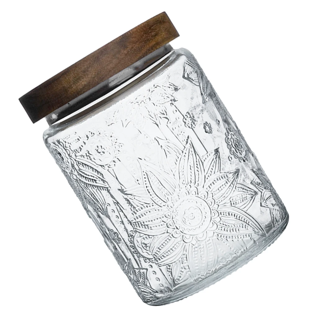 

Japanese Retro Sunflower Embossed Glass Storage Jar 700ml Beans Cereals Sealed Can Snack Transparent Airtight Lid Kitchen