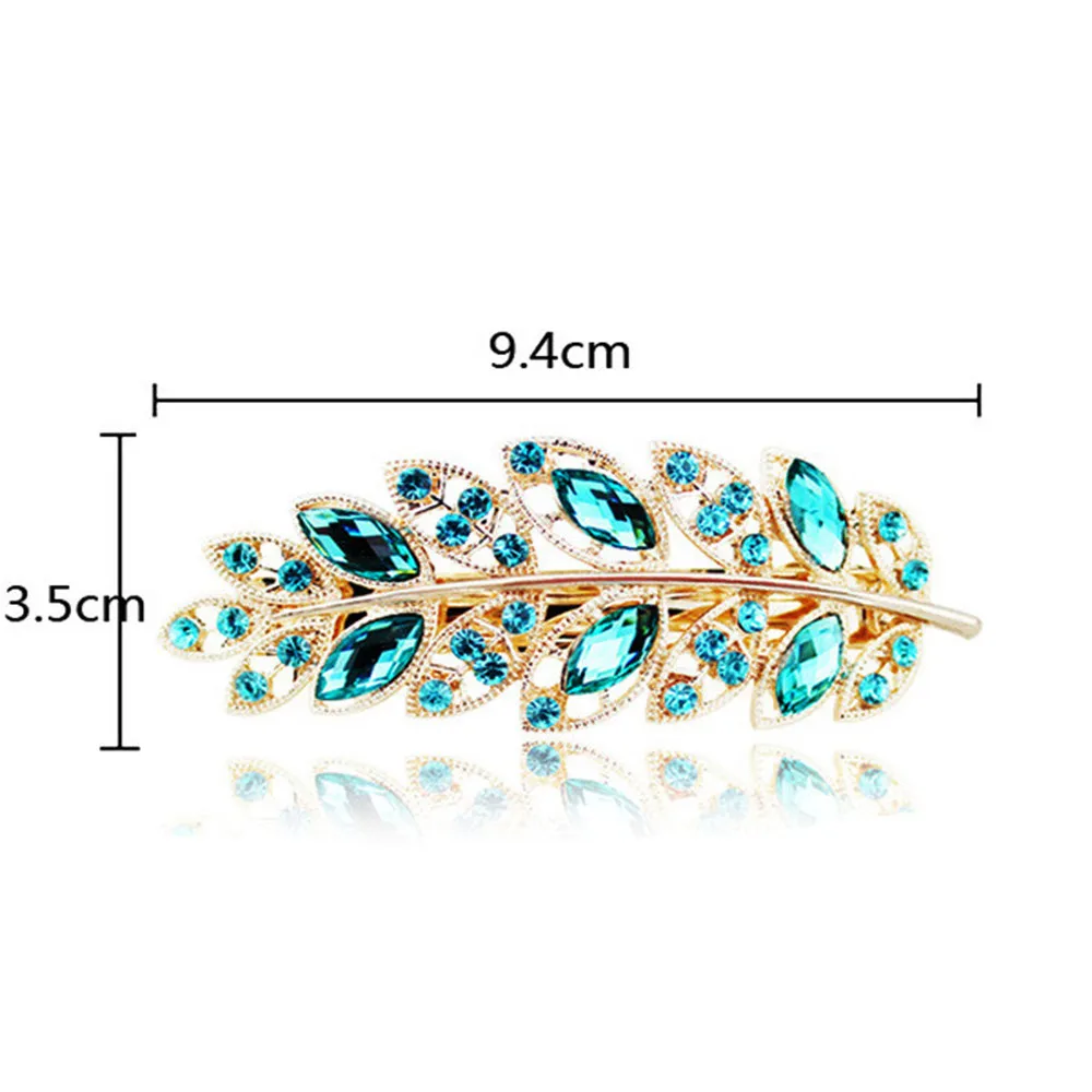 1Pcs Elegant Crystal Leaf Spring Hairpin For Women Fashion Rhinestone Back Head Hair Clip Hair Accessories Jewelry Headwear