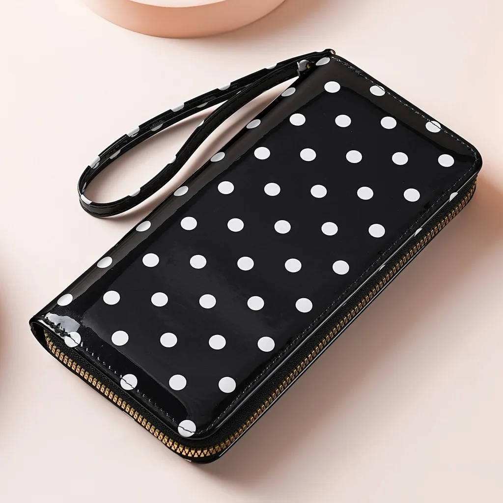 Pu Wallet Polka Dot Long Wristlet Clutch Wallet Multi Card Slot Wallet Wear-Resistant For Phone Storage Cash Storage Women