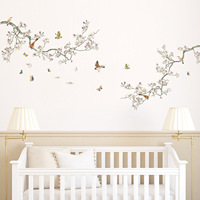Branch Birds Butterfly Wall Sticker Bedroom Living Room TV Backdrop Flower Decor Decals Home Decoration Self-adhesive Mural