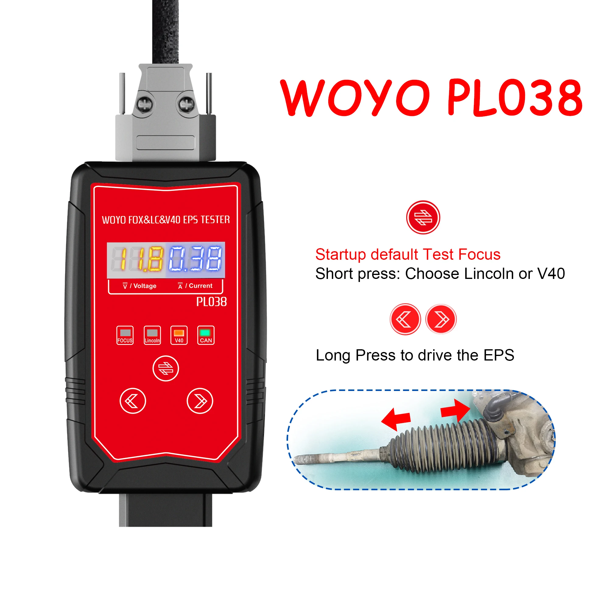 WOYO PL038 Electric Power Steering Wheel Motor EPS Tester Iron Shell Drive Diag Data Flash for Volvo Focus for Lincoln for Ford