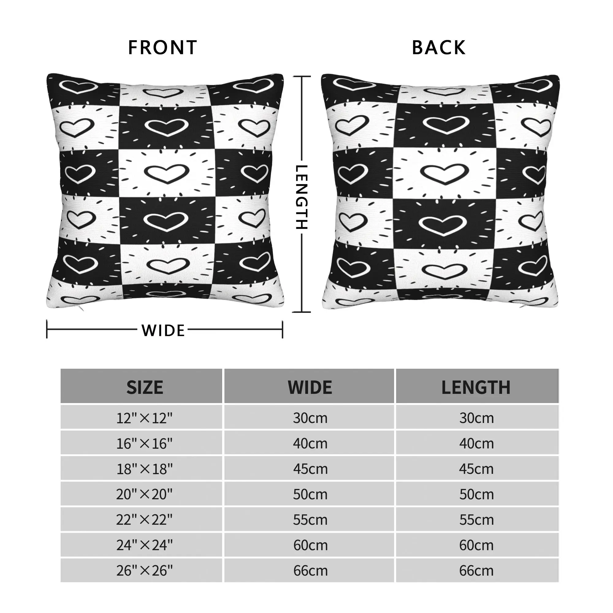 Black White Checkered Hand Drawn Heart Pillow Case  Soft Pillow Cover For Sofa Home Decor Kawaii Cushion Cover