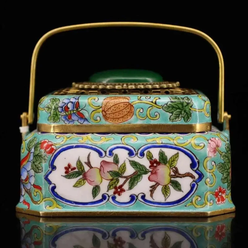 

Treasure Chinese old pure copper hand-made palace royal royal painted gemstone cloisonne hand stove