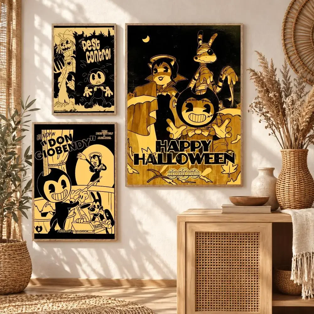 Cartoon Game B-Bendy The I-Ink Machine Poster Premium Modern Waterproof Wall Art Pictures for Bedroom Living Room Bar Decor