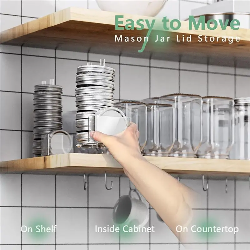 KYCOR-Mason Jar Lid Organizer For Wide & Regular Mouth Lids And Rings Easy Access Jar Lid Storage Rack, Space-Saving Holder