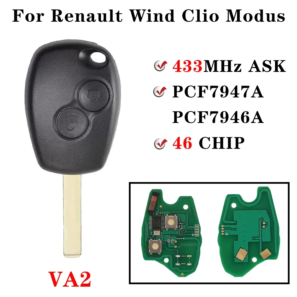 For 2006 2007 2008 2009 2010 Renault Clio Kangoo Master Modus Remote Key Fob 2 / 3 Button 433MHz PCF7947 Chip