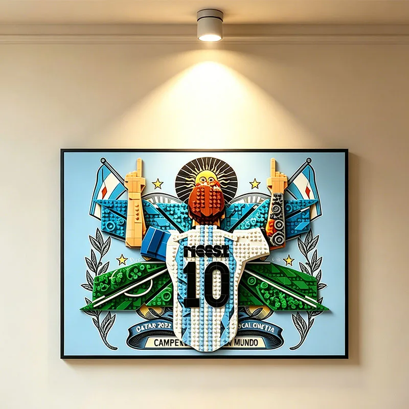 1427pcs Messi Celebration Moments Building Blocks Diy Display Frame Wall Mounted Display Cabinet Model Creative Art Decor Gifts