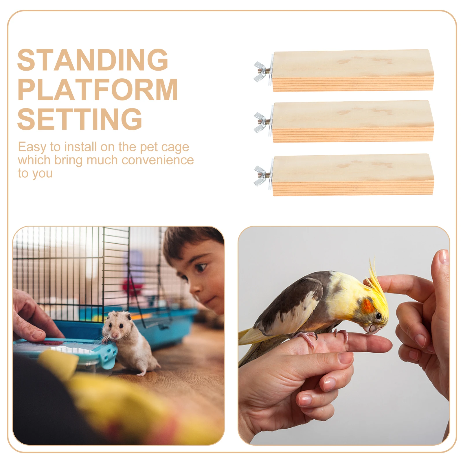 

3pcs Safe Natural Wood Iron Hamster Cage Platform Smooth Long Standing Board Plaything For Small Pets Squirrel Parrot Play Pet