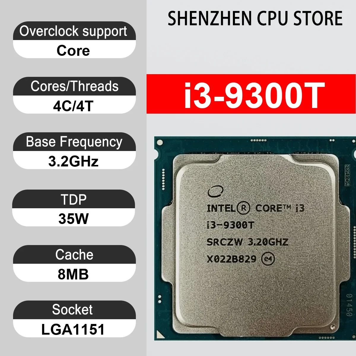 Intel Core i3-9300T 4 Core 4 Thread 3.2GHz 35W 8MB Cache 14nm LGA1151 SRCZW DDR4-2400 Mhz Coffee Lake Refresh UHD Graphics 630