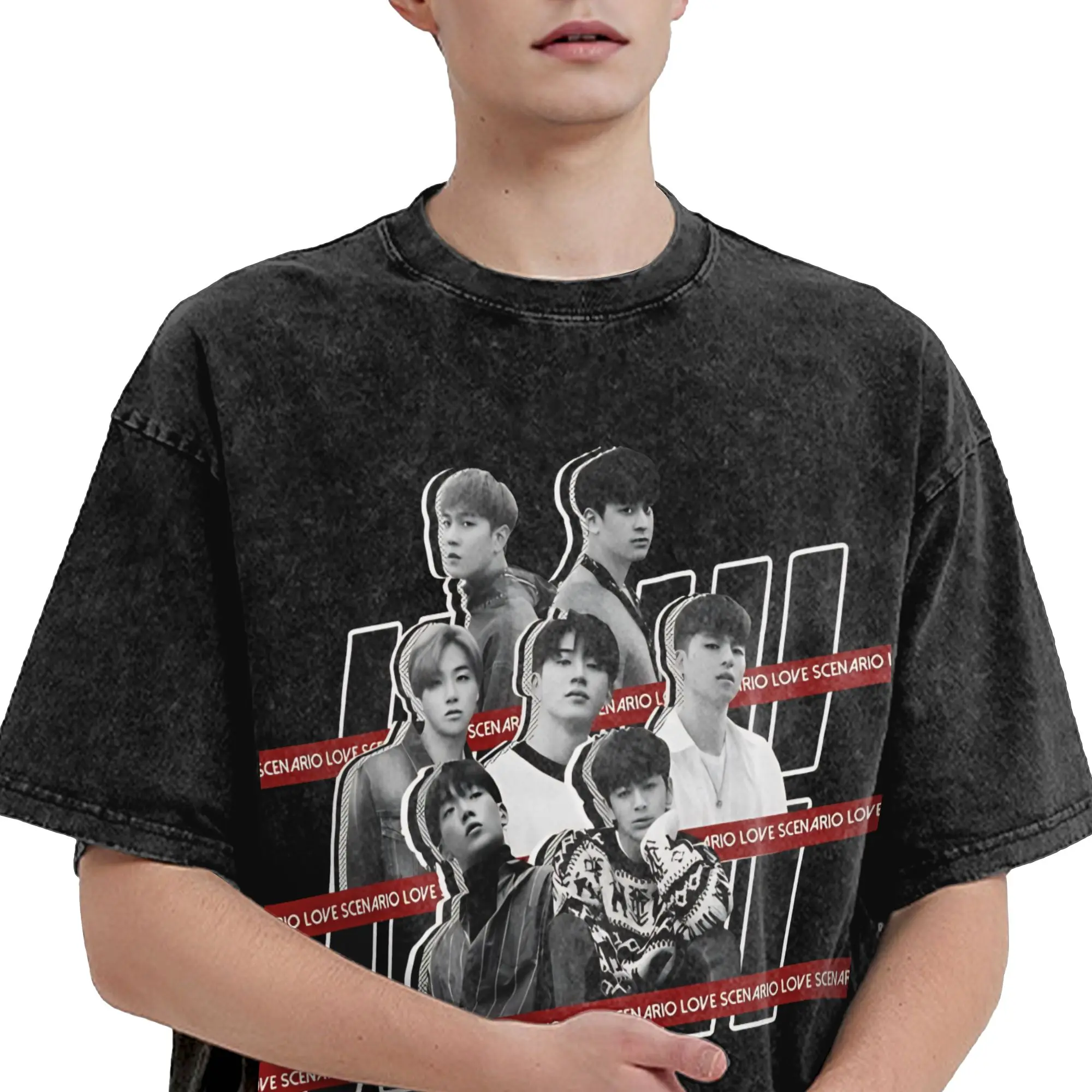 Summer iKON Kpop Group  Washed Shirt Merch Oversize T-Shirt  Men Women Tee