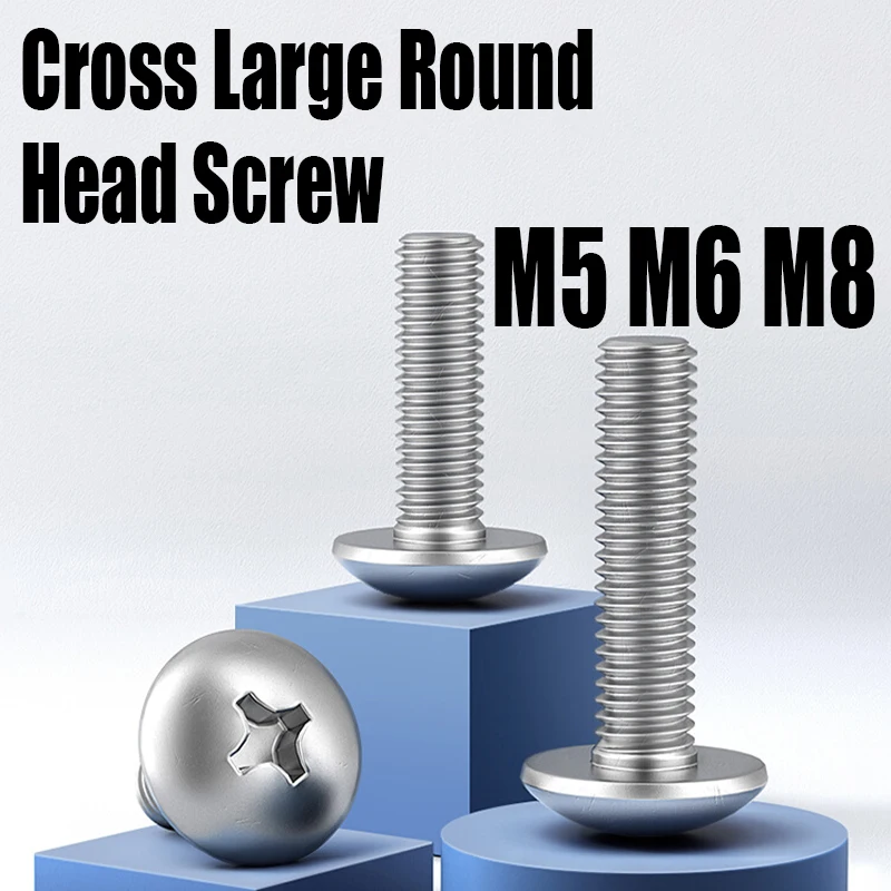 10 pces m5 m6 m8 304 cruz de aço inoxidável grande cabeça redonda parafuso phillips fardo cabeça parafuso pan cabeça parafuso fixador 6mm-80mm