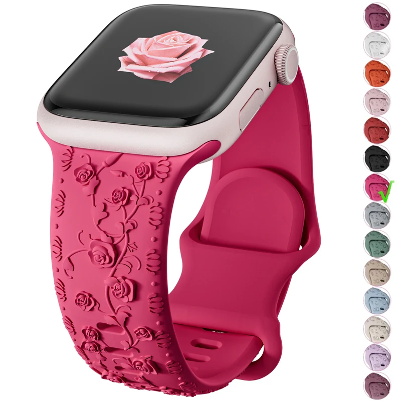 Für Apple Watch Armband 42mm 41 40 45mm 49mm 44mm Blumen-Gravur Armband Correa für iWatch Series 12 11 10 9 7 SE 6 8 Ultra4 – Detail 4