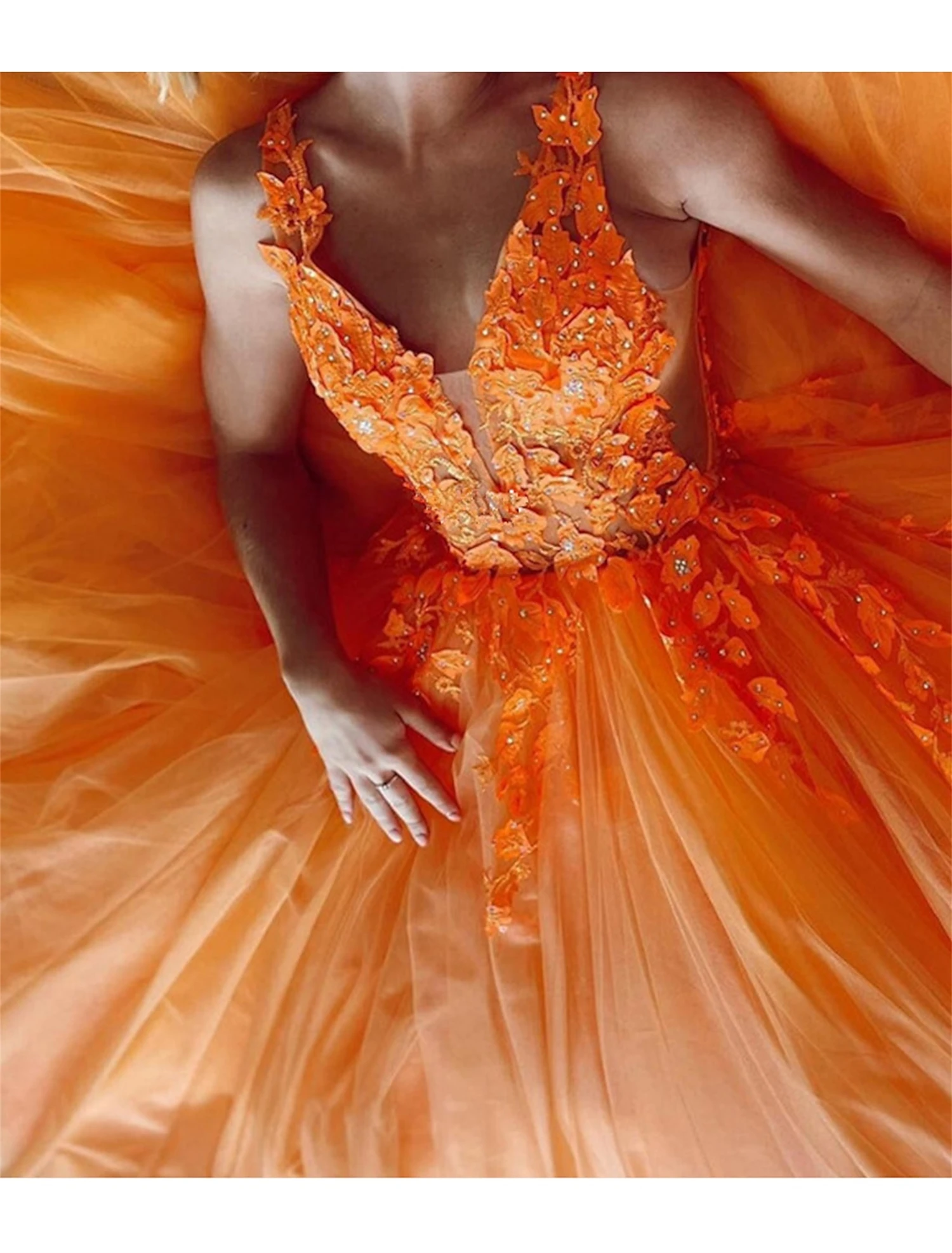 Vestidos formales de color naranja para mujer, vestido de gala con línea bordada, vestido de fiesta con cuello en V, vestidos de cóctel