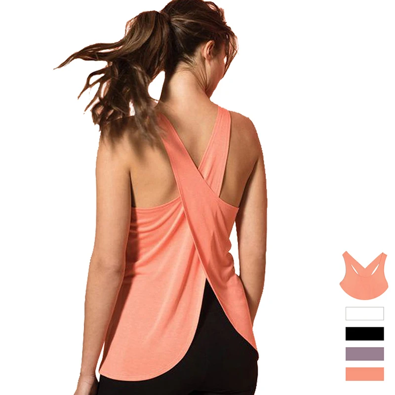 Yoga Shirt Women Gym Shirt Quick Dry Sports Shirts Cross Back Gym Top Women\'s Fitness Shirt Sleeveless Sports Top Yoga Vest