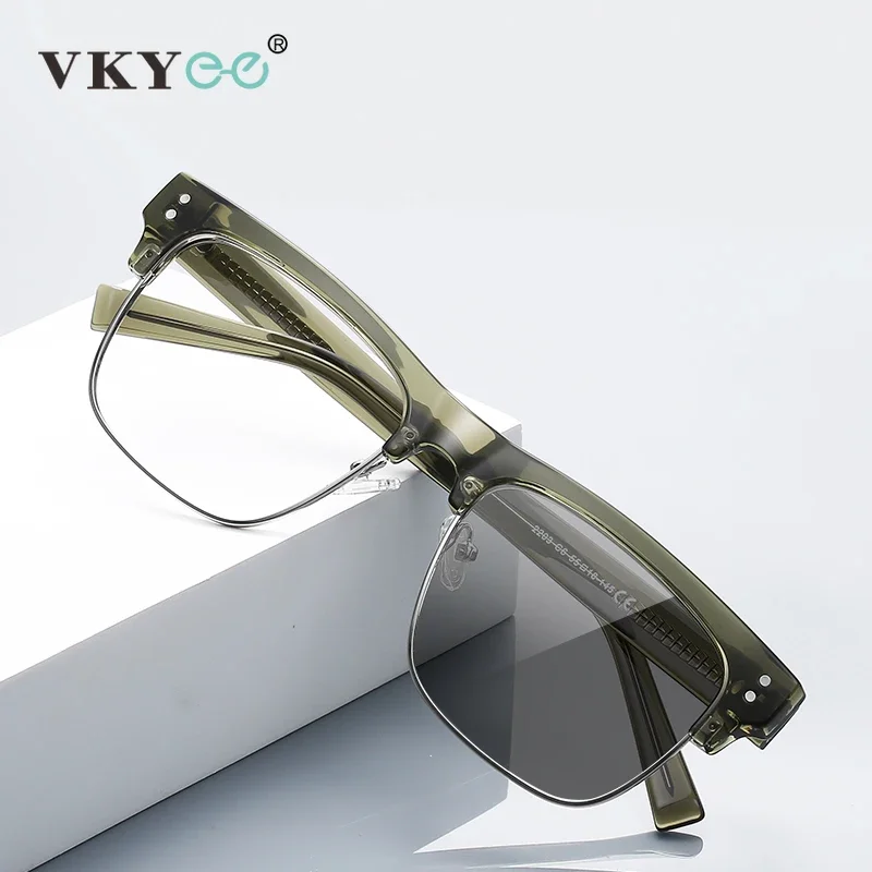 

VKYEE Men's Large Frame Reading Glasses Men Anti-Blue Light Myopia Fashion Photochromic Prescription Customized Business PFD2203