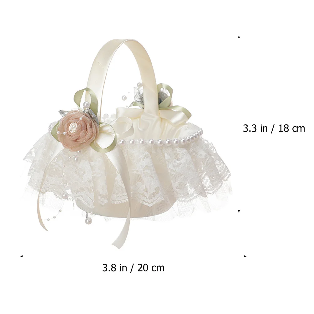 سلة زهور مزخرفة باللؤلؤ لحفلات الزفاف، سلة زهور دانتيل أنيقة، ملحقات الحفلات، ديكور دش الزفاف